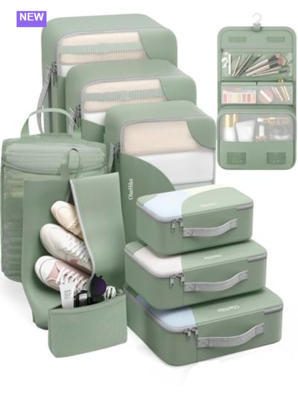 10pc Travel Packing Cubes Set Anti-Tear Polyester Organizer w Shoe Laundry